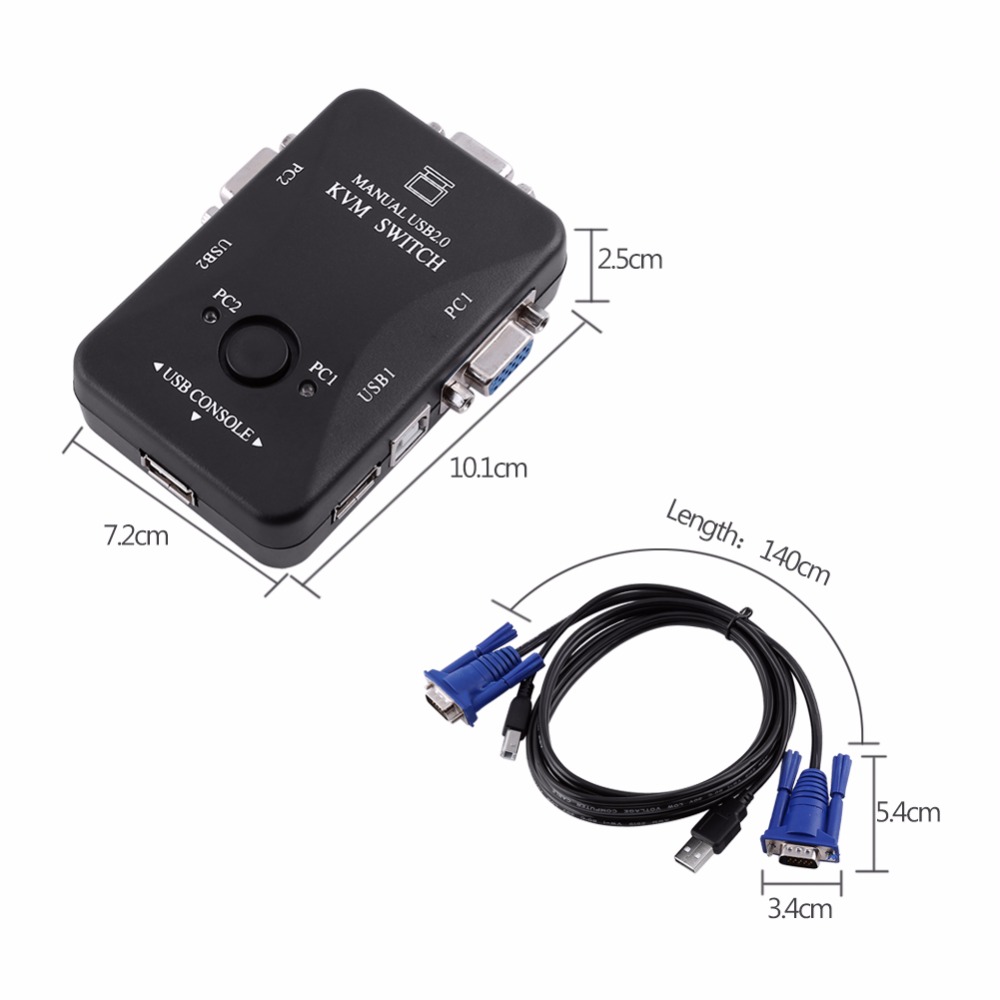 2 Port USB VGA KVM Switch Box And Cables for Sharing Monitor - 图1