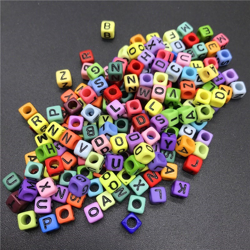 100pcs 6mm Mix Letter Beads Square Alphabet Beads Acrylic Be - 图0