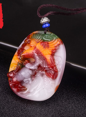 彩玉飘花玛瑙挂件项链吊坠
