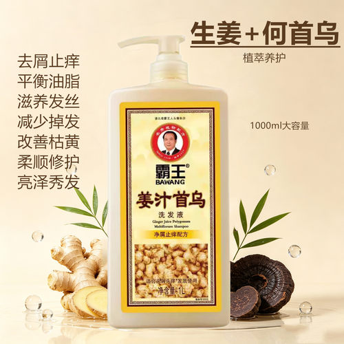 霸王姜汁首乌洗发水去屑止痒姜去油头屑头痒柔顺1L大容量家用大瓶 - 图0