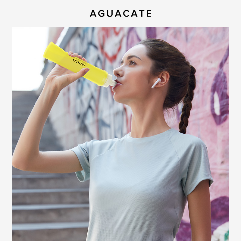 AGUACATE跑步软水壶挤压式硅胶可折叠水杯运动越野300ML健身便携-图1