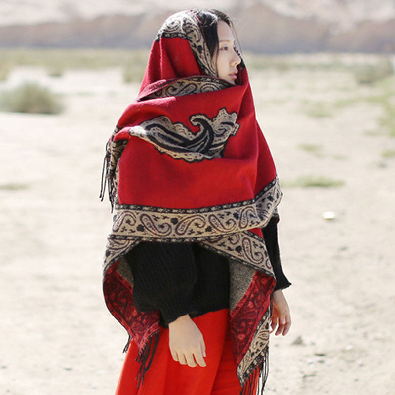 云南青海西藏旅游春秋冬季民族风开叉斗篷外套空调披肩围巾两用女,淘宝优惠券,粉丝福利购,淘宝优惠卷