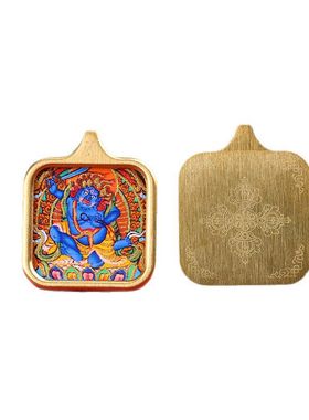八大守护神黄铜唐卡吊坠手绘描金黄财神扎基拉姆男女方形项链礼物