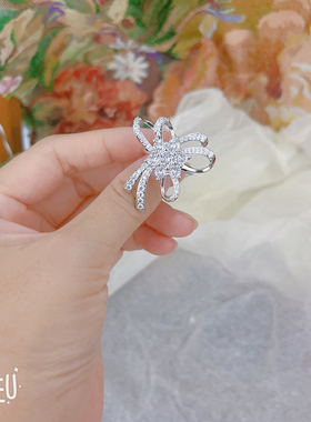 BOBO水钻蝴蝶结戒指女开口可调节锆石指环时尚百搭饰品