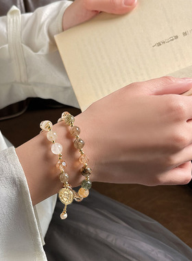 小众设计天然草莓晶手链女双层仙女风淡水珍珠手环闺蜜礼物手串女