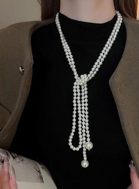 港风多层法式叠戴颈链珠珍锁骨链