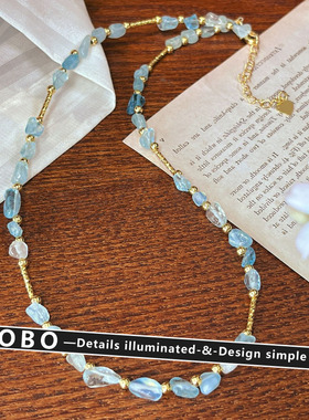 浪漫仙女海盐汽水水晶颈链女蓝色天然石海蓝宝玉石项链锁骨链