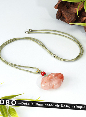 新中式国风粉色玉石吊坠编织颈链高级感轻奢晕染桃花酿祥云项链女