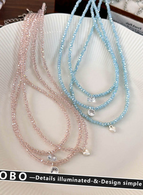 甜美精致水晶仿钻串珠项链女温柔爱心锁骨链小众设计感颈链配饰