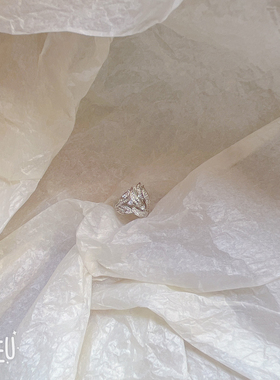 限时银色闪钻树叶戒指女生轻奢生长力食指戒重工精致水钻叠戴指环