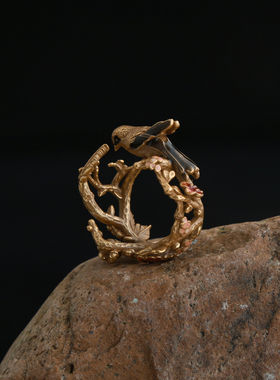 复古宫廷风喜鹊登枝戒指女小众设计感高级轻奢气质食指戒爆款指环