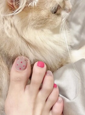玫粉波点脚手工穿戴甲美甲脚甲片脚美甲2026新款夏日多巴胺显白猫