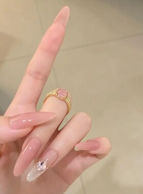 江板丽奈手工穿戴甲樱花蜜桃粉闪钻高级感纯欲风辣妹显白猫眼美甲