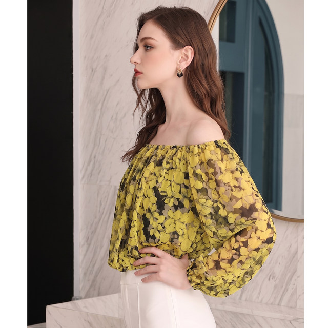 ແມ່ຍິງ off-shoulder ຄໍເຮືອ sexy chiffon ເທິງ