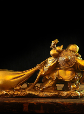 纯铜弥勒佛像大肚笑佛布袋黄金袋