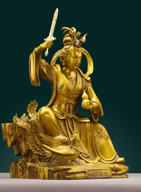 纯黄铜九天玄女摆件坐像