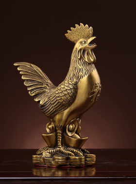 工艺纯铜元宝鸡客厅卧室装饰品
