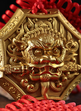 黄铜狮咬剑中式吉祥摆件大门挂件