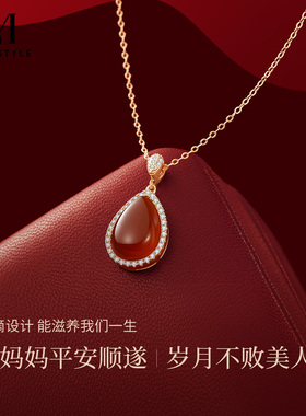 母亲节礼物925银红玛瑙锁骨链