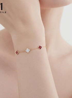 mck925银红玛瑙四叶草手链