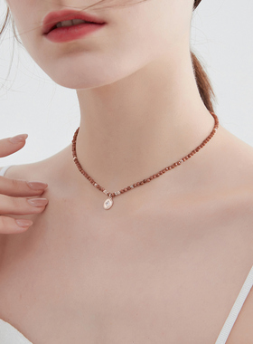 复古中国风红色串珠吊坠项链