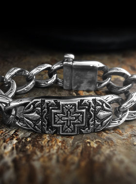 欧美十字架复古手链男士钛钢