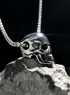 朋克吊坠项链钛钢男骷髅头项链