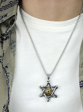 恶魔之眼六芒星吊坠项链暗黑风