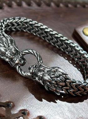 双头龙蛇骨钛钢手链男士