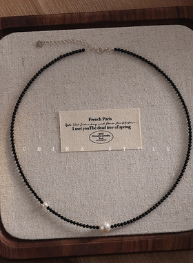 黑玛瑙珍珠项链女款纯银串珠新中式黑色气质小众设计高级感锁骨链