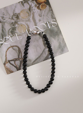 S925银天然黑曜石手链