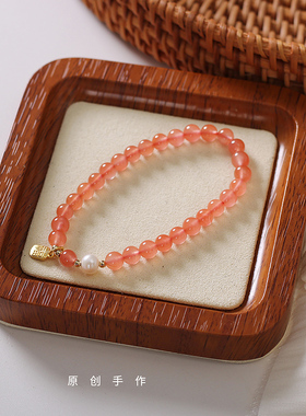 天然南红玛瑙小福牌珍珠手链