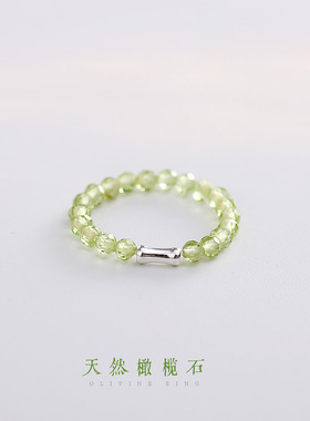 天然橄榄石S925银竹节戒指