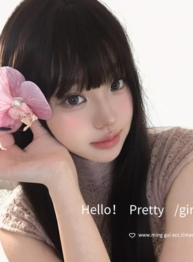 粉色蝴蝶花发夹小清新