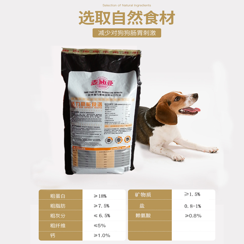 麦迪亚成犬狗粮小型中大型犬德牧金毛泰迪比熊专用犬粮40斤赠火腿 - 图2