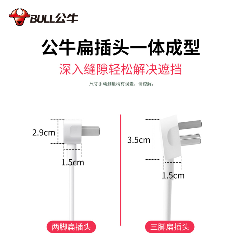 公牛超薄扁平插头薄靠墙电源线小插座插板缝隙扁夹缝排插排多插位-图1