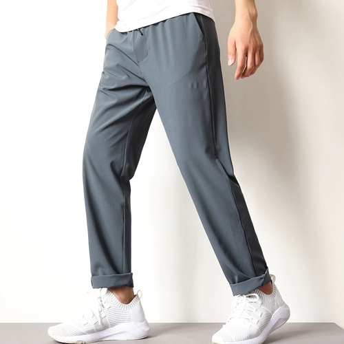 Шелковая ткань, высокая портупея, мужская летняя одежда для отдыха, тонкие эластичные штаны