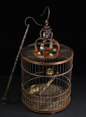 古董文玩花梨木镶嵌宝石鸟笼鸽子笼鹦鹉笼挂件复古老物件摆件