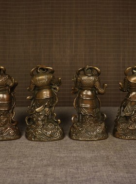 古玩旧藏文玩纯铜复古包浆四大天王佛像摆件老包浆古董老货收藏