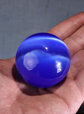 古玩盒装大颗宝石蓝老猫眼石圆珠子手球佛珠念珠文玩收藏品老物件