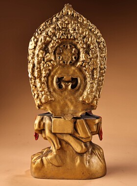 古玩收藏纯铜彩绘贴真金观音菩萨佛像家用供奉佛堂摆件