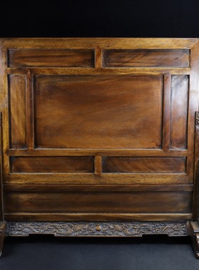 古玩收藏老花梨木雕插屏摆件浮雕祥龙戏珠实木老料客厅会所座装饰