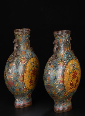 古玩旧藏铜鎏金龙凤呈祥花瓶景泰蓝龙凤花瓶客厅办公室送领导摆件