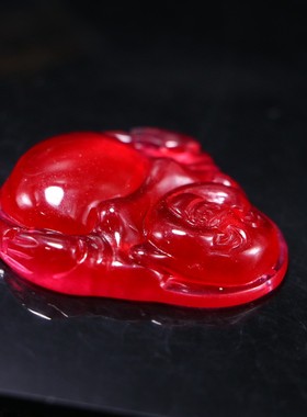 古玩玉石红翡大吊坠佛公坐佛冰透中国红冰红毛衣链挂件弥勒佛送礼