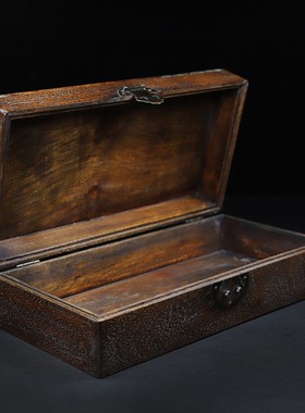 古玩老花梨木雕刻祥龙多宝首饰盒家居实木老料手工老货家用收纳盒