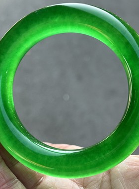 缅甸天然翠玉冰种帝王绿手镯飘绿正圈玉镯女款旺夫通透玉贵妃手镯