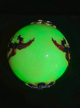 古玩双凤景泰蓝夜明珠配漆器盒萤石夜光球摆件家具客厅装饰品