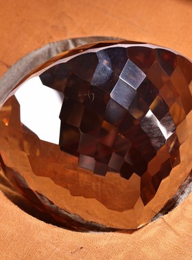 古玩盒装金大颗多面黄钻石一对摆件多棱切面工艺宝石文玩老货收藏