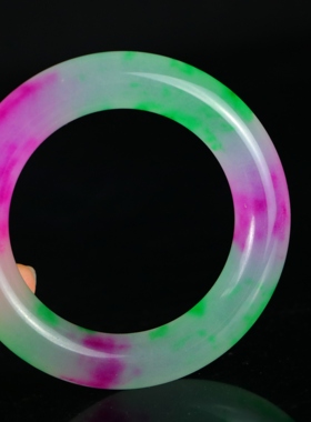 老坑翠玉手镯冰种紫罗兰飘绿圆条玉镯配漆器盒女款春彩手环巴山翠