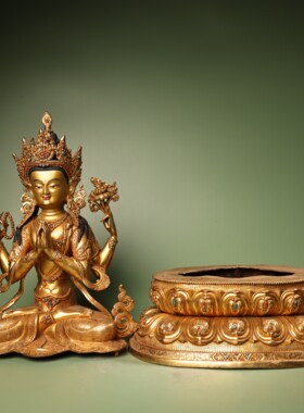 尼泊尔纯铜鎏金铜器文殊菩萨佛像家居佛堂供佛装饰品桌面摆件